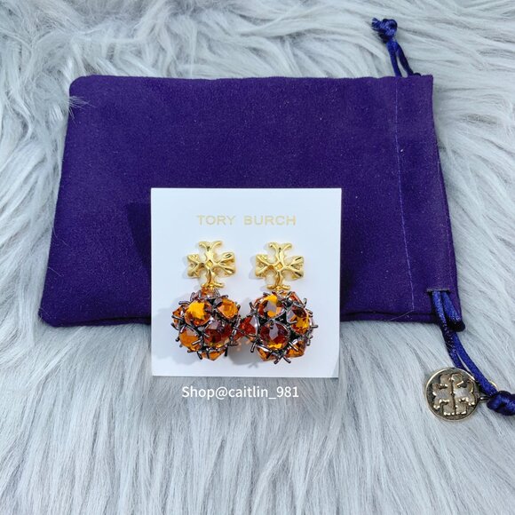 Tory Burch Roxanne Crystal Drop Earrings in Rolled Gold - Picture 3 of 5
